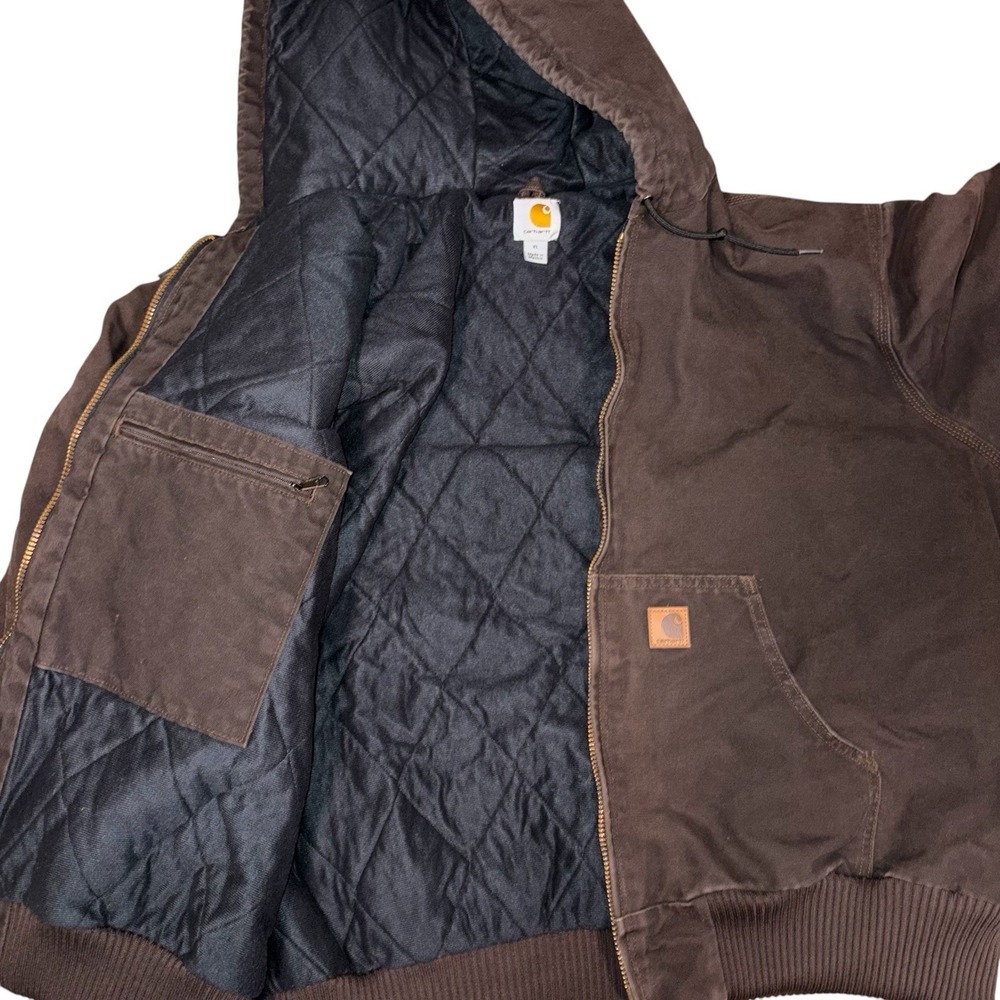 Carhartt Mens XL Hooded Work Jacket Brown With Black Quilted Inside - Picture 3 of 12